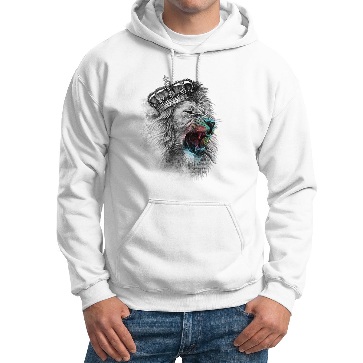 

Худи унисекс CoolPodarok Королев лев рисунок белое 48 RU, 48M02594