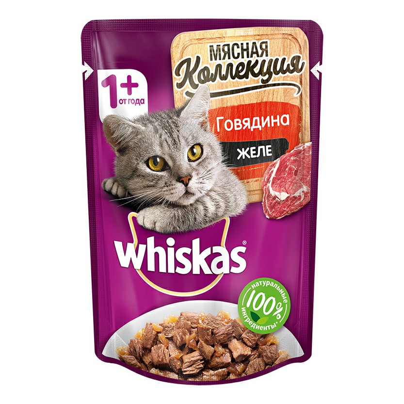 

Влажный корм Whiskas Мясная коллекция с говядиной для кошек 75 г