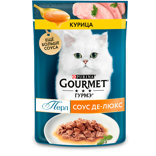 фото Влажный корм gourmet перл соус де-люкс в соусе с курицей угощение для кошек 75 г