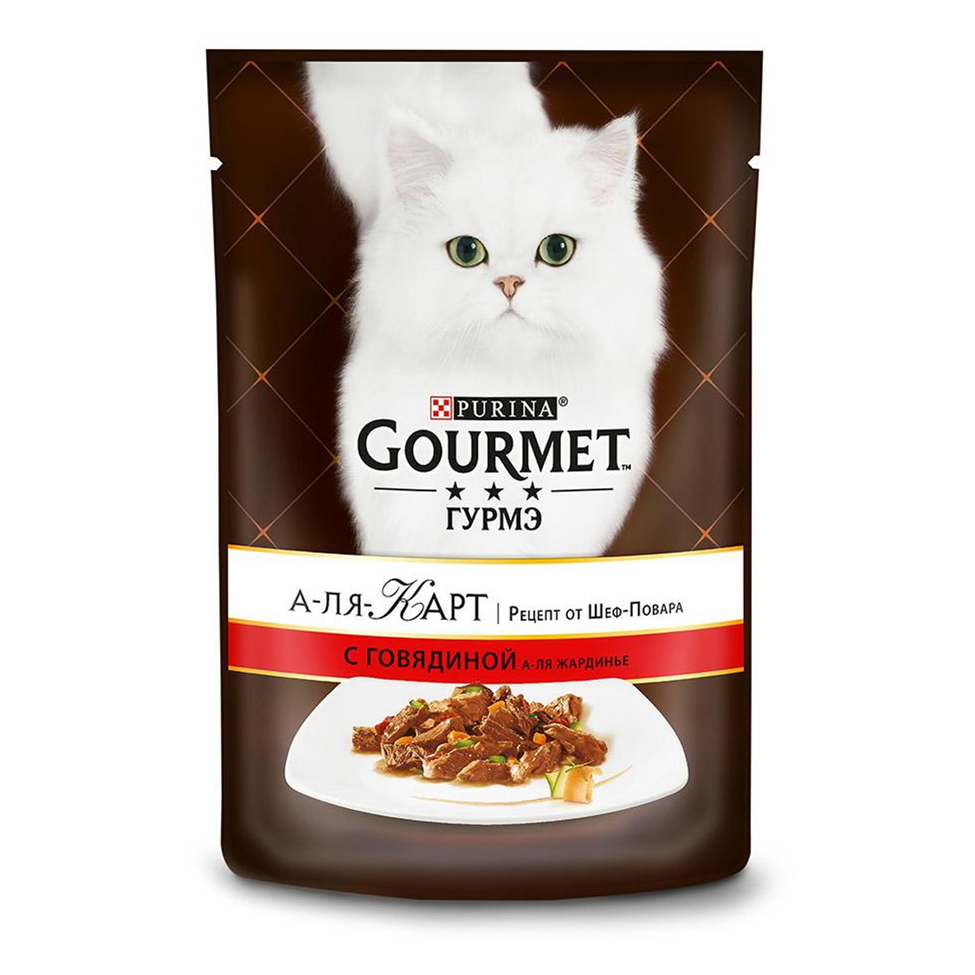 

Влажный корм для кошек Gourmet A la Carte говядина-овощи в подливе, 85 г, A la Carte