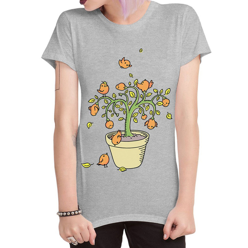 

Футболка женская Dream Shirts Растение с птичками серая XS, Серый, "Растение с птичками"
