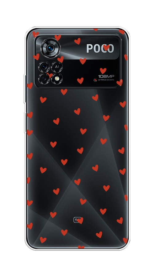 

Чехол на Xiaomi Poco X4 Pro 5G "Red hearts", Красный;прозрачный, 313150-1