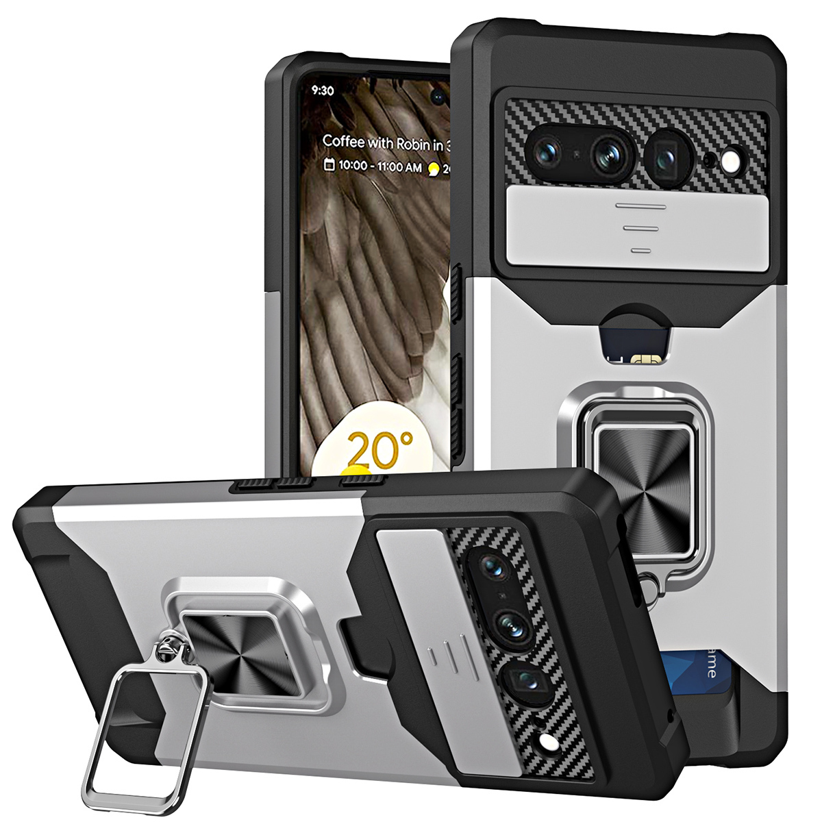 

Противоударный чехол Сard Reader Case для Google Pixel 7 Pro, серебряный, Серебристый, Сard Reader Case