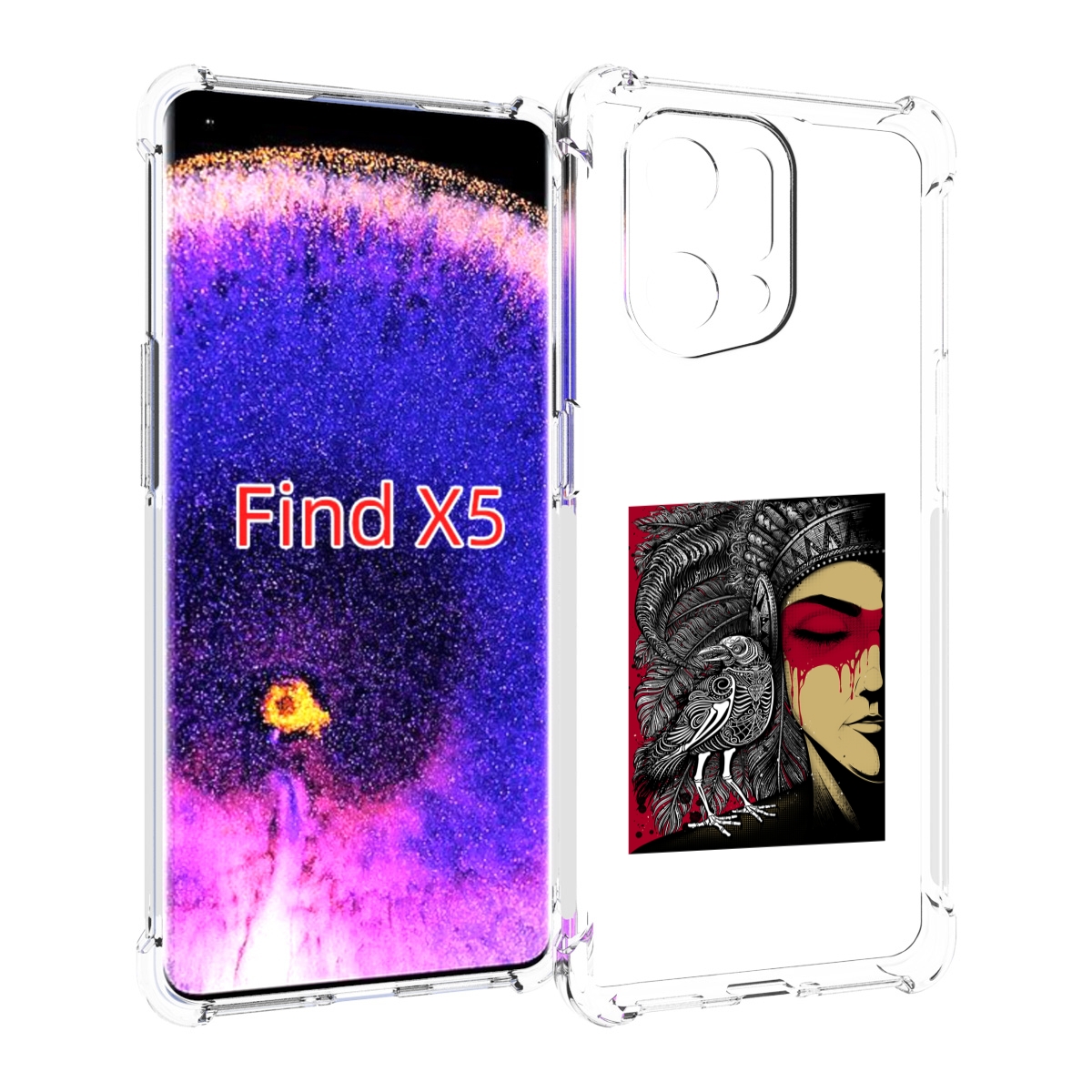 

Чехол MyPads девушка с вороном в абстракции для Oppo Find X5, Прозрачный, Tocco
