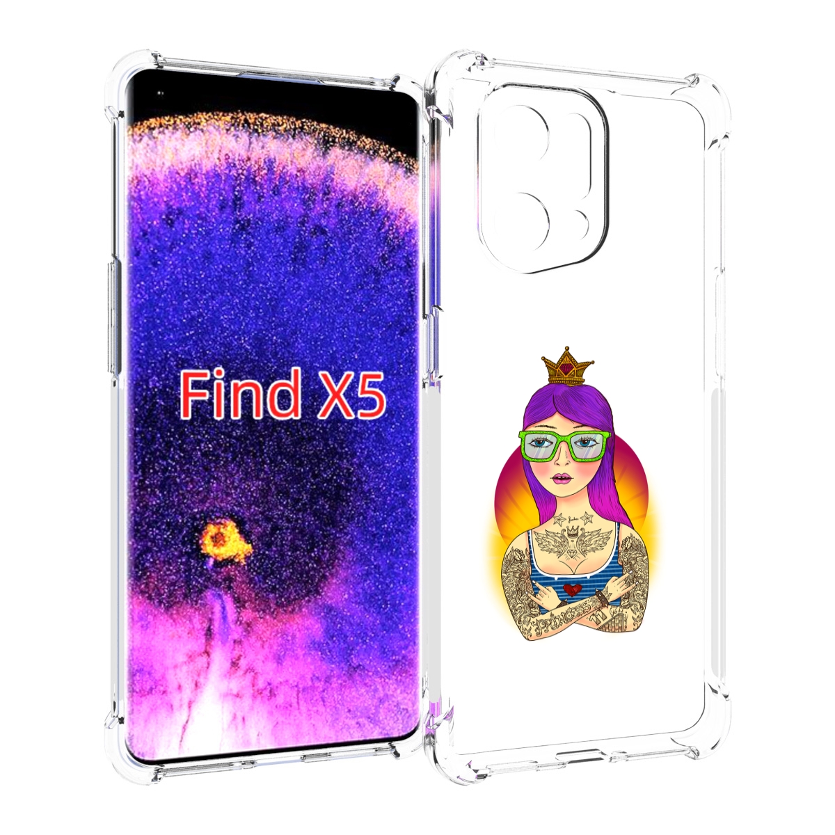 

Чехол MyPads девушка в татуировках с короной для Oppo Find X5, Прозрачный, Tocco
