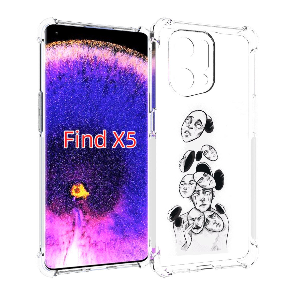 

Чехол MyPads человек с разными масками для Oppo Find X5, Прозрачный, Tocco