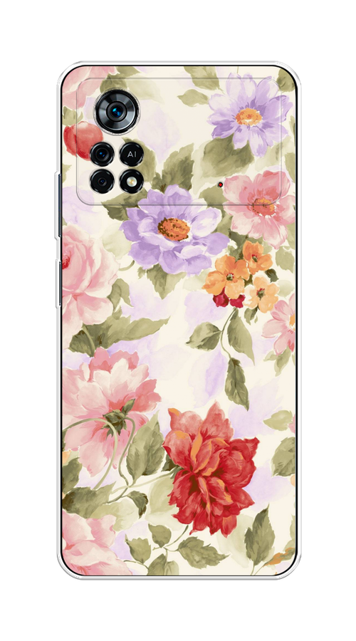 

Чехол на Xiaomi Poco X4 Pro 5G "Акварельные пионы", Розовый;бежевый, 313150-1