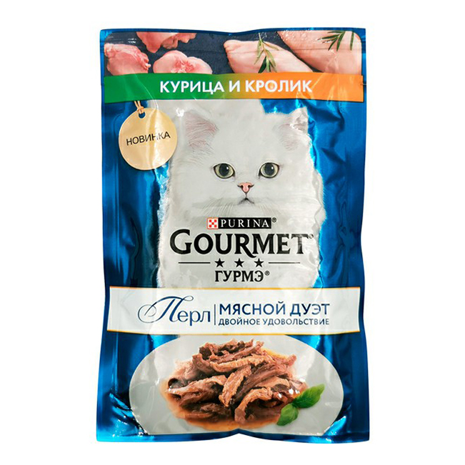 фото Влажный корм gourmet перл мясной дуэт с курицей и кроликом в соусе для кошек 75 г