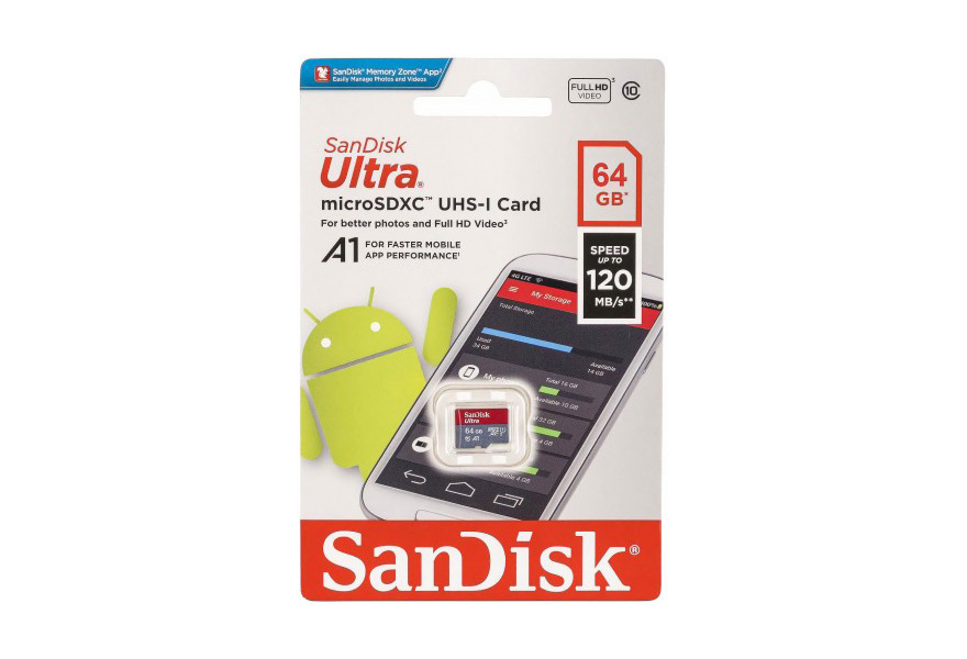 Карта памяти SanDisk Ultra 64GB microSDXC Class 10 (SDSQUNC-064G-ZN3MN)