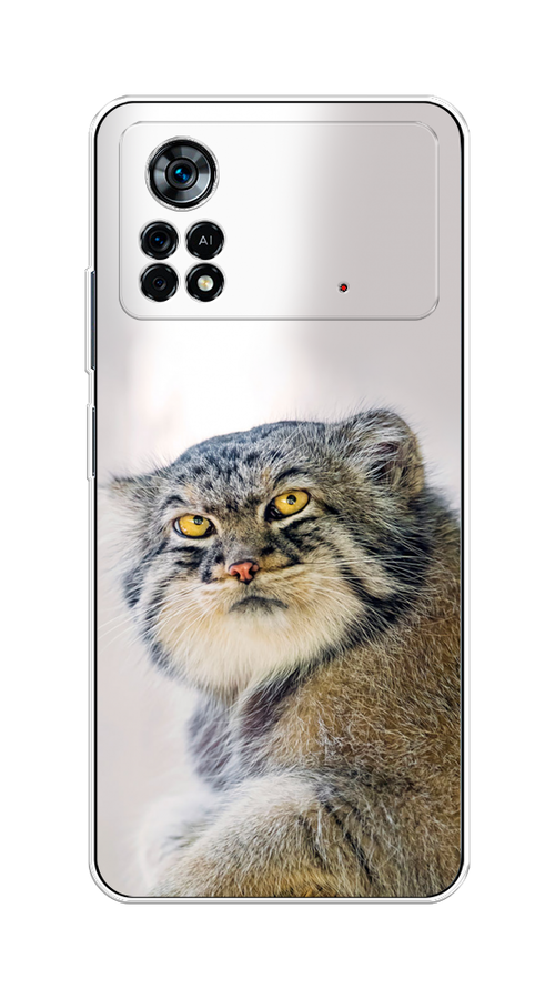 

Чехол на Xiaomi Poco X4 Pro 5G "Кот манул 1", Серый;белый;желтый, 313150-1