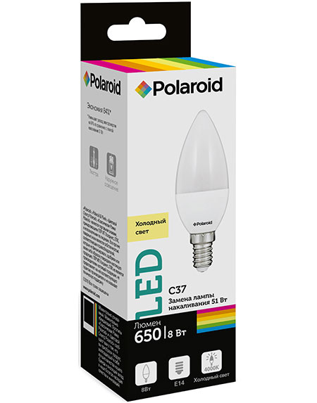 

Светодиодная лампа Polaroid 220V C37 8W 4000K E14 650lm