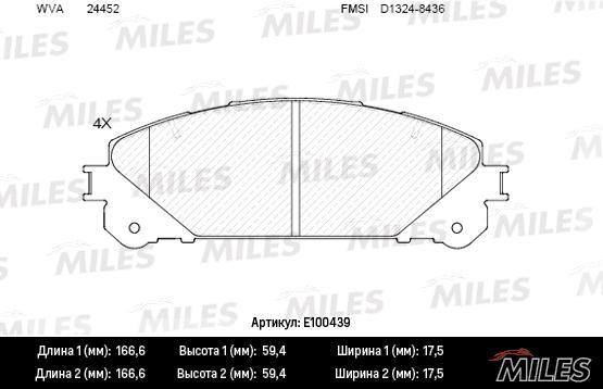 

Комплект тормозных колодок MILES E100439