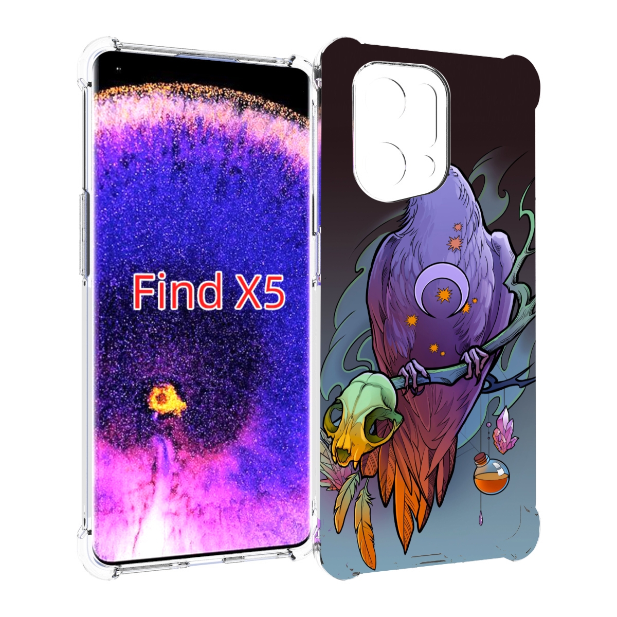 

Чехол MyPads фиолетовый ворон на ветке для Oppo Find X5, Прозрачный, Tocco