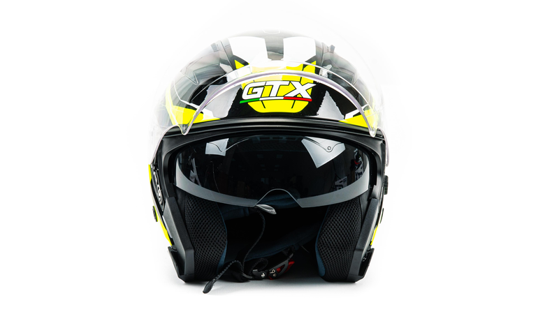 

Шлем мото открытый GTX 278 (XL) #2 BLACK/FLUO YELLOW WHITE (2 визора)