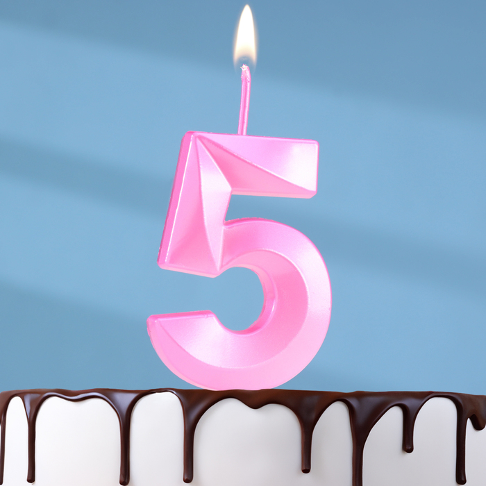 Свеча в торт Страна Карнавалия Грань, цифра 5, на шпажке, 5 см, розовая