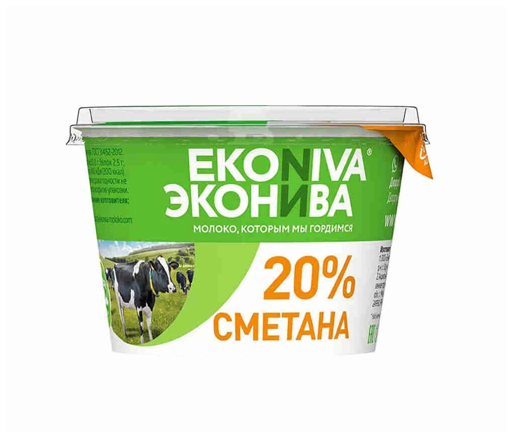 Сметана Эконива 20%, в пластике, 180 г