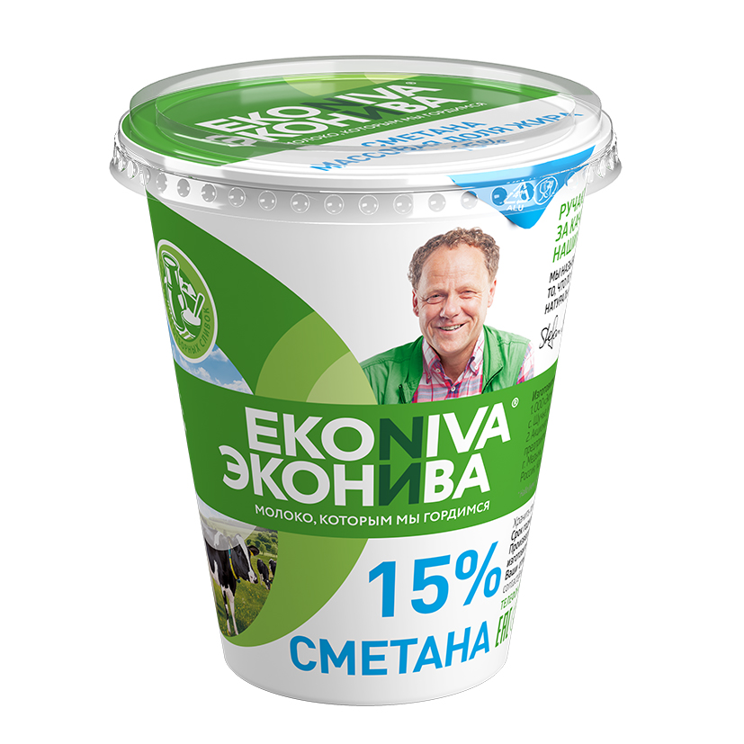 Сметана Эконива 15%, в пластике, 180 г