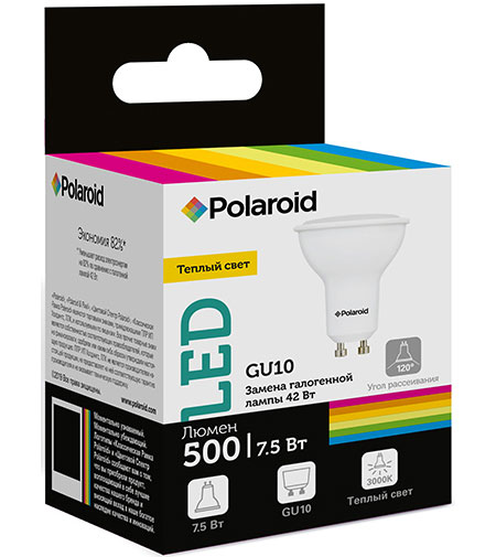 

Светодиодная лампа Polaroid 220V GU10 7,5W 3000K GU10 500lm