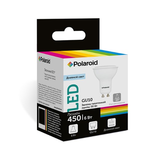 фото Светодиодная лампа polaroid 220v gu10 6w 6500k gu10 450lm