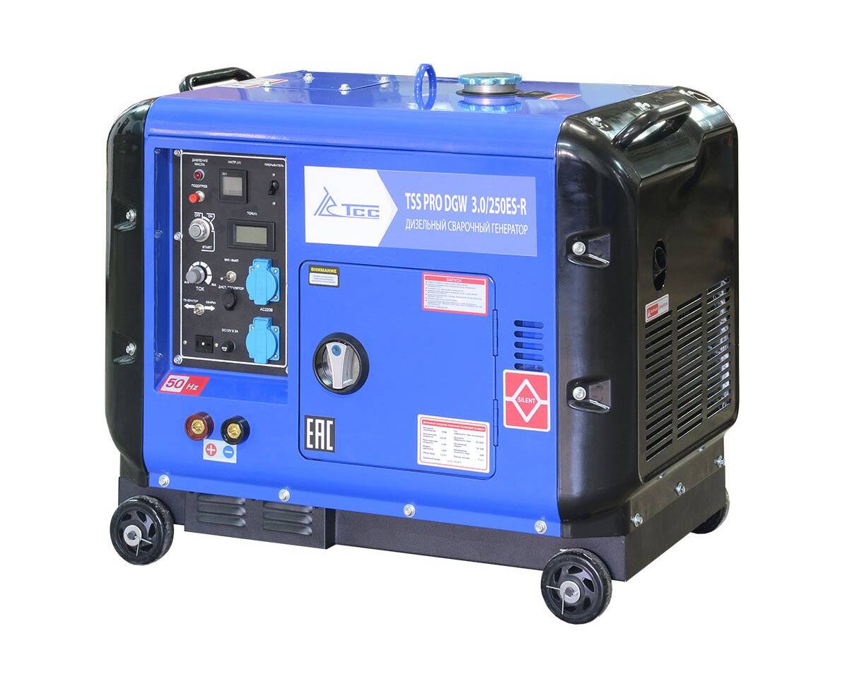 Дизельный сварочный генератор в кожухе TSS PRO DGW 3.0/250ES-R, арт. 022834 ТСС инверторный дизельный сварочный генератор в кожухе tss dgw 7 0 250eds r