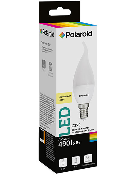фото Светодиодная лампа polaroid 220v c37s 6w 4000k e14 490lm