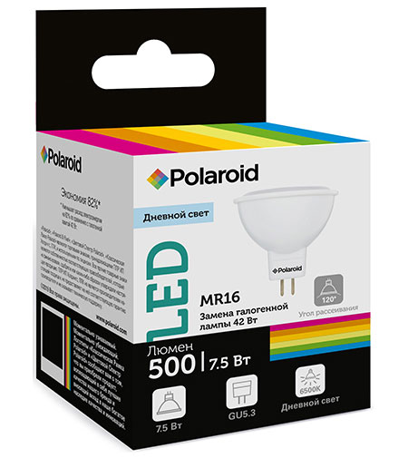 фото Светодиодная лампа polaroid 220v mr16 7,5w 6500k gu5.3 500lm