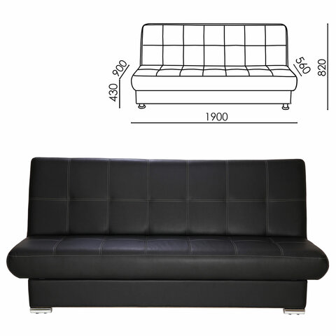 

Диван мягкий раскладной "Модесто", 1900х900х820 мм, экокожа, черный