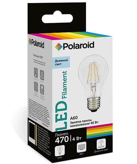 

Светодиодная лампа Polaroid 220V FIL A60 4W 6500K E27 470lm