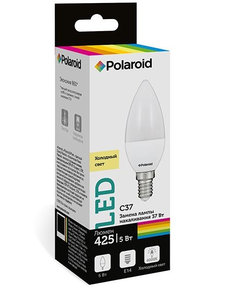 

Светодиодная лампа Polaroid 220V C37 5W 4000K E14 425lm