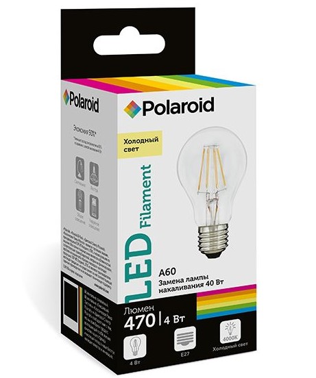 

Светодиодная лампа Polaroid 220V FIL A60 4W 4000K E27 470lm