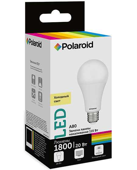фото Светодиодная лампа polaroid 220v a80 20w 4000k e27 1800lm