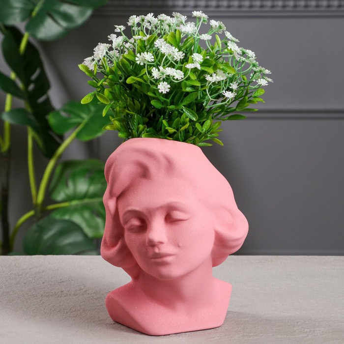 фото Кашпо голова девушки, розовый цвет, керамика, 23 см керамика ручной работы