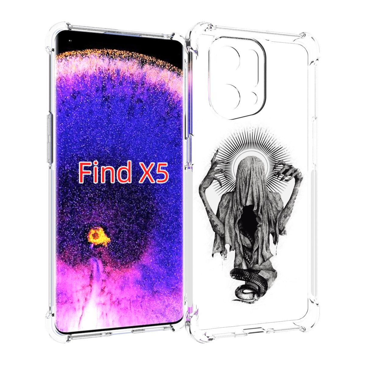 

Чехол MyPads страшная змея в мантии для Oppo Find X5, Прозрачный, Tocco