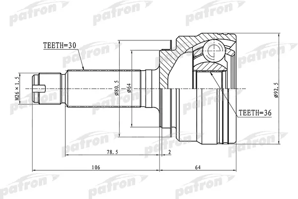 

ШРУС наружный 30x64x36 ACURA MDX YD2 07-13 PATRON PCV1289