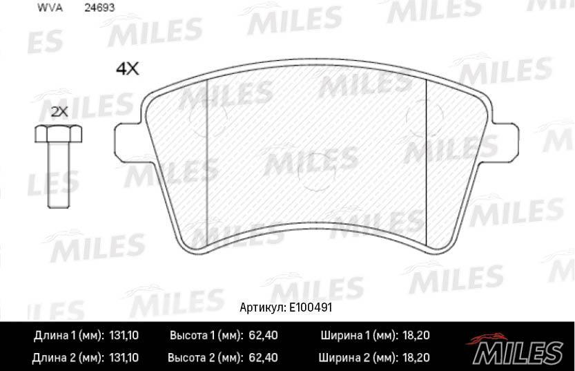 

Комплект тормозных колодок MILES E100491