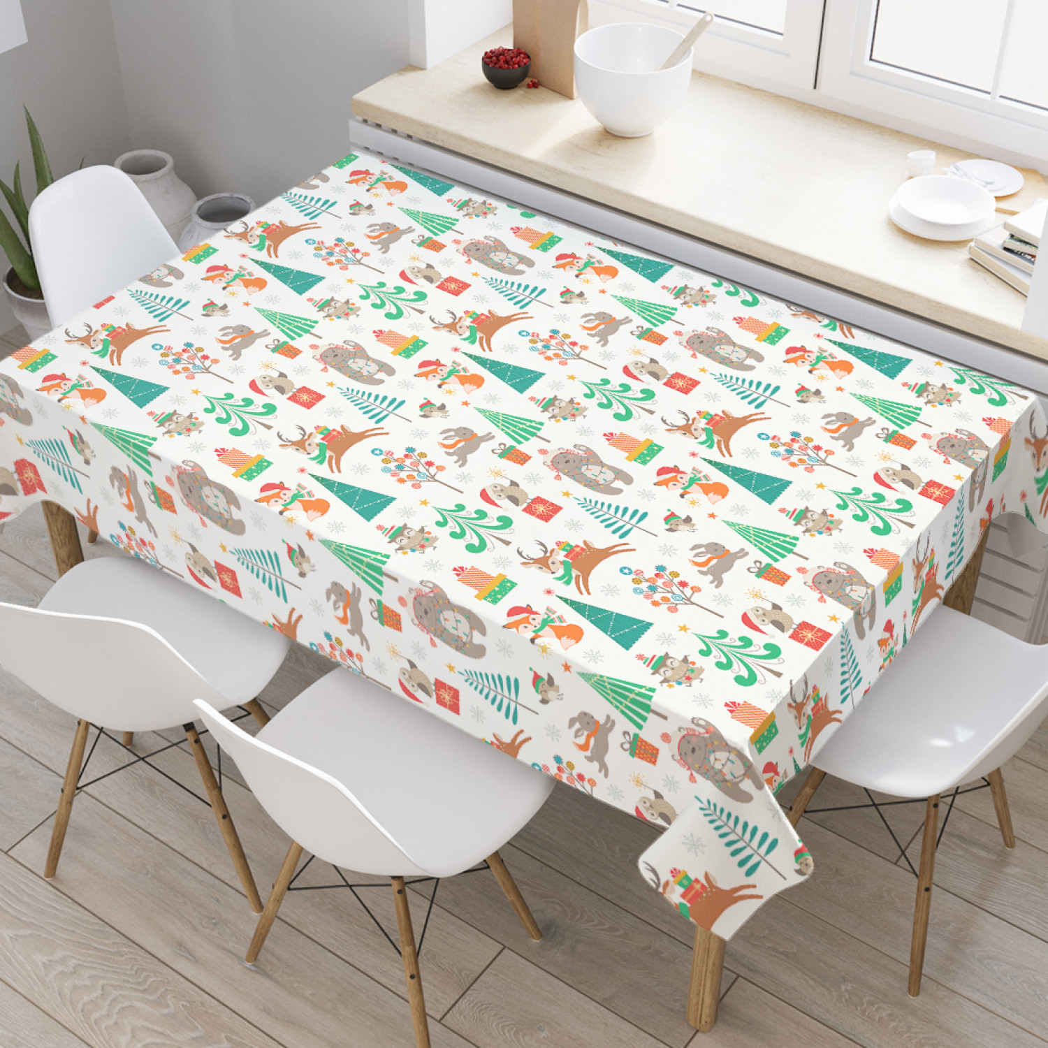 

Скатерть прямоугольная JoyArty "Новый год в лесу" из оксфорда, 180x145 см, Белый, Новый год в лесу