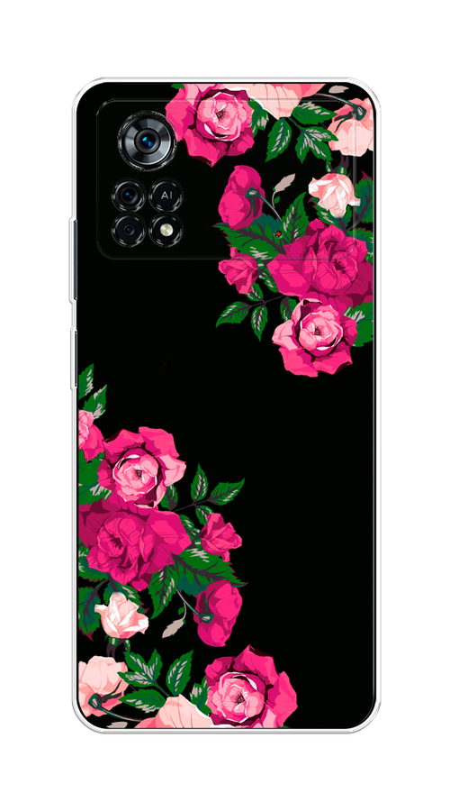 

Чехол на Xiaomi Poco X4 Pro 5G "Розы фуксия", Черный;розовый;зеленый, 313150-1