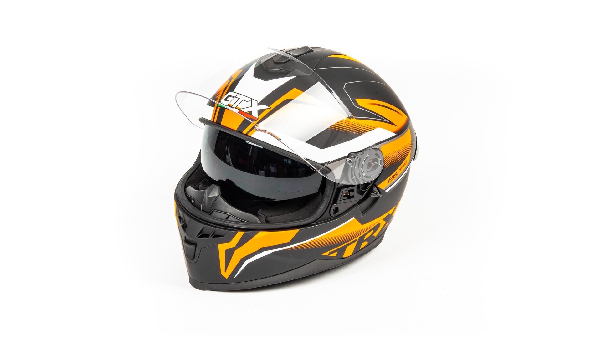 

Шлем мото интеграл GTX 5672 (L) #2 BLACK/FLUO ORANGE GREY (2 визора)