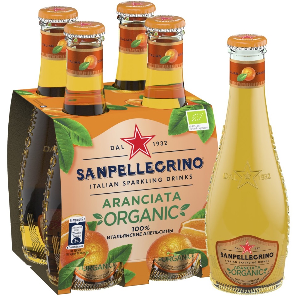 

Напиток безалкогольный газированный Sanpellegrino Апельсин, organic, стекло, 4 шт по 0,2л
