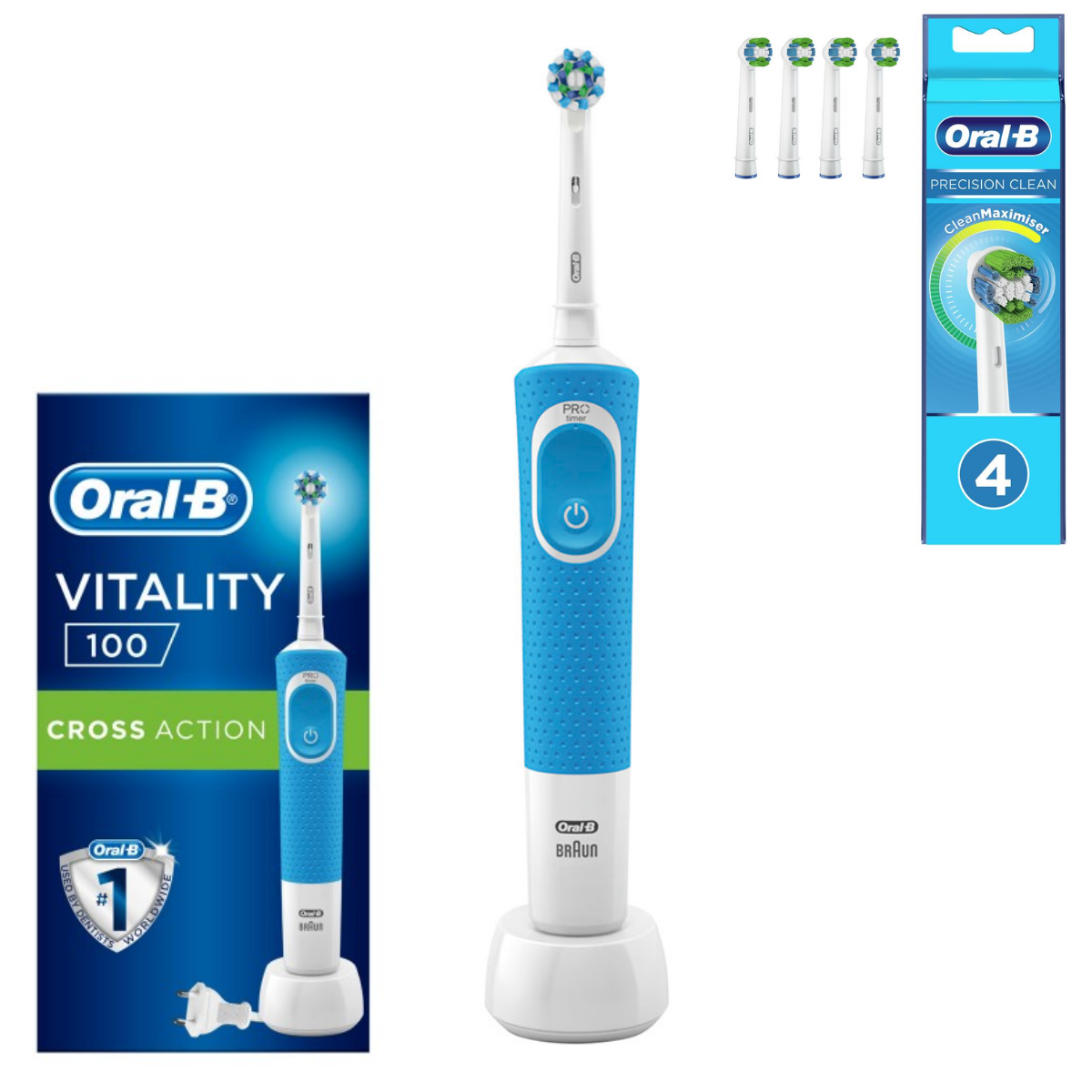 фото Комплект зубная щетка braun oral-b vitality d100.413.1 crossaction+насадки oral-b eb20rb