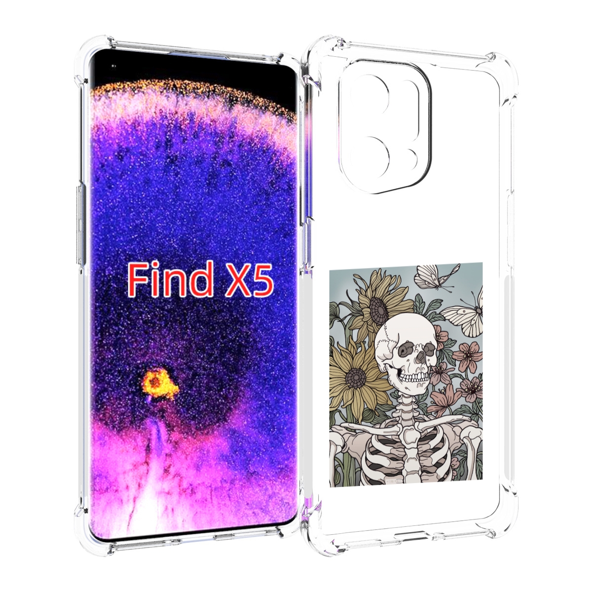 

Чехол MyPads скелетик с подсолнухами для Oppo Find X5, Прозрачный, Tocco