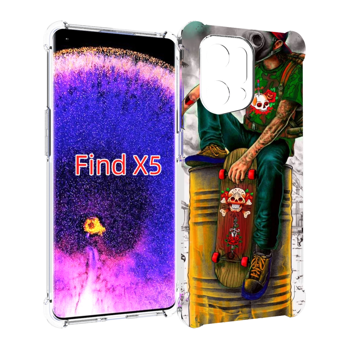 

Чехол MyPads скейтер в противогазе для Oppo Find X5, Прозрачный, Tocco