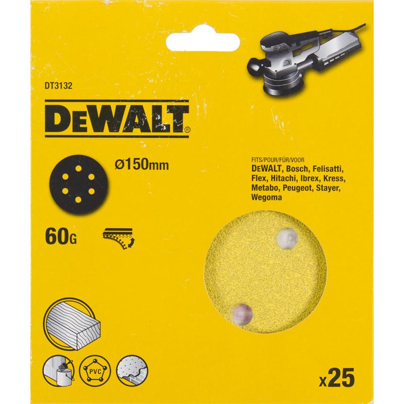 

Круг шлифовальный на липучке 150 мм, Р60, DeWalt DT3132