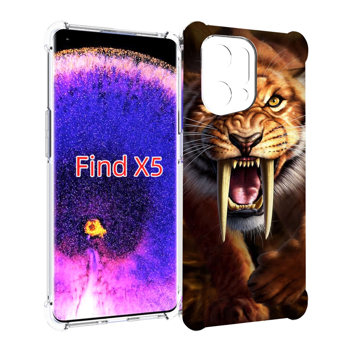 

Чехол MyPads саблезубый злой тигр для Oppo Find X5, Прозрачный, Tocco