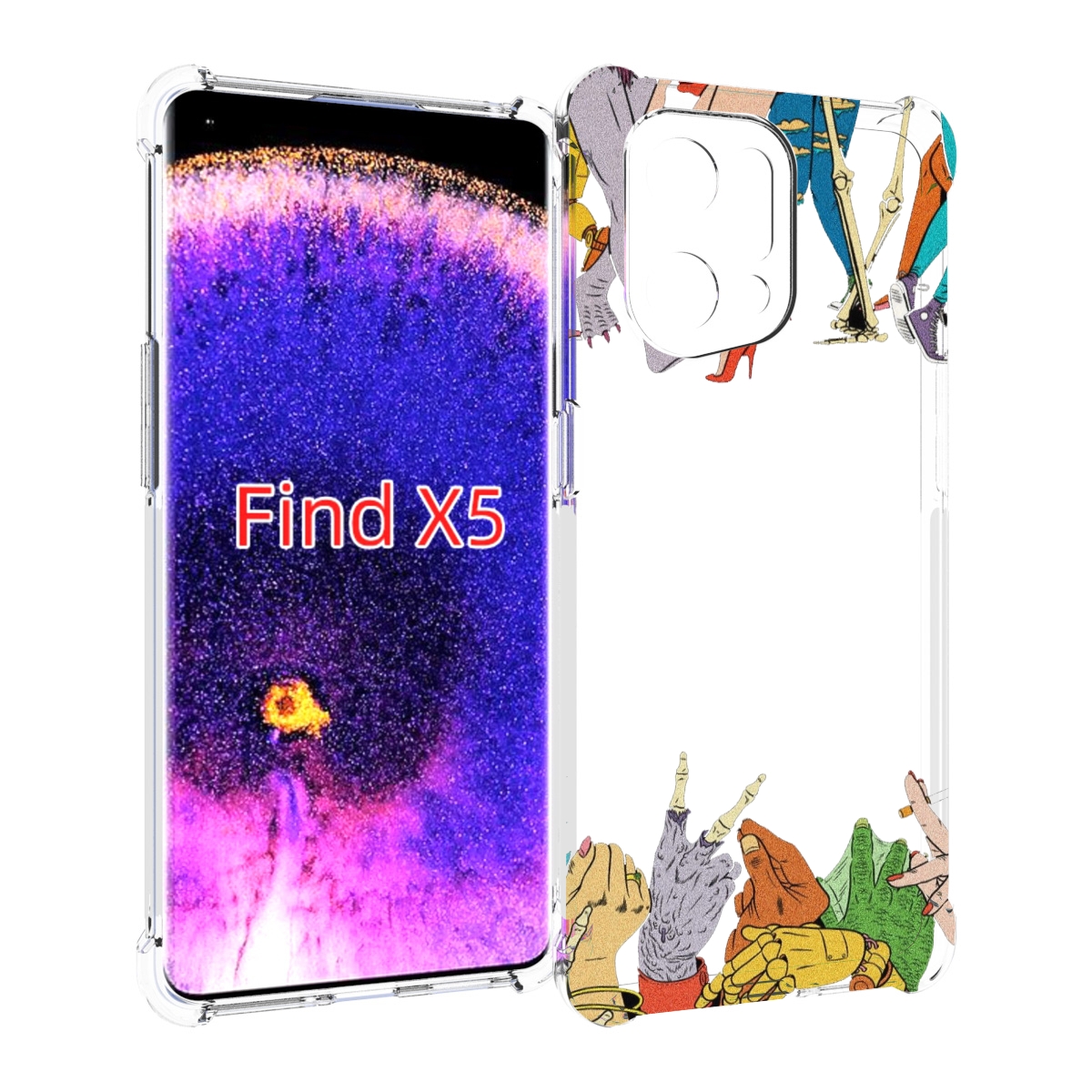 

Чехол MyPads разные персонажи пальчики для Oppo Find X5, Прозрачный, Tocco