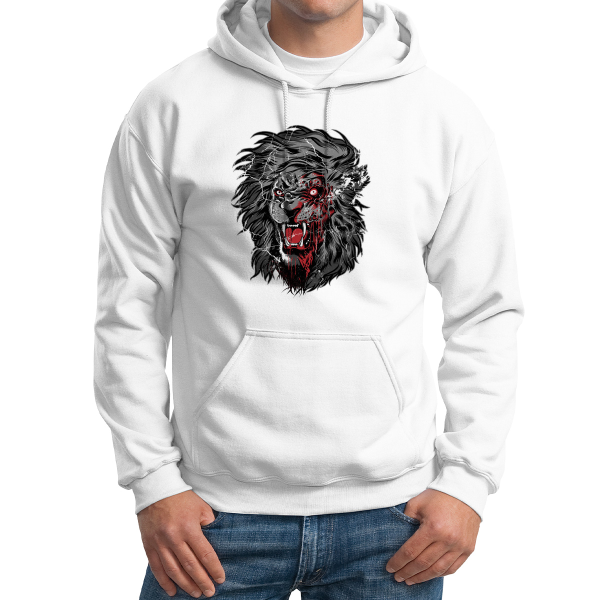 

Худи унисекс CoolPodarok Кровавый серый лев белое 48 RU, 8M015670