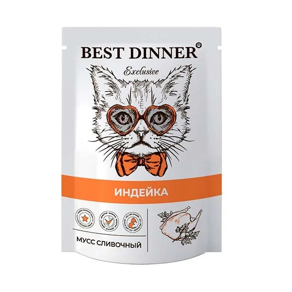 Влажный корм для кошек Best Dinner мусс сливочный с индейкой, 24шт по 85г