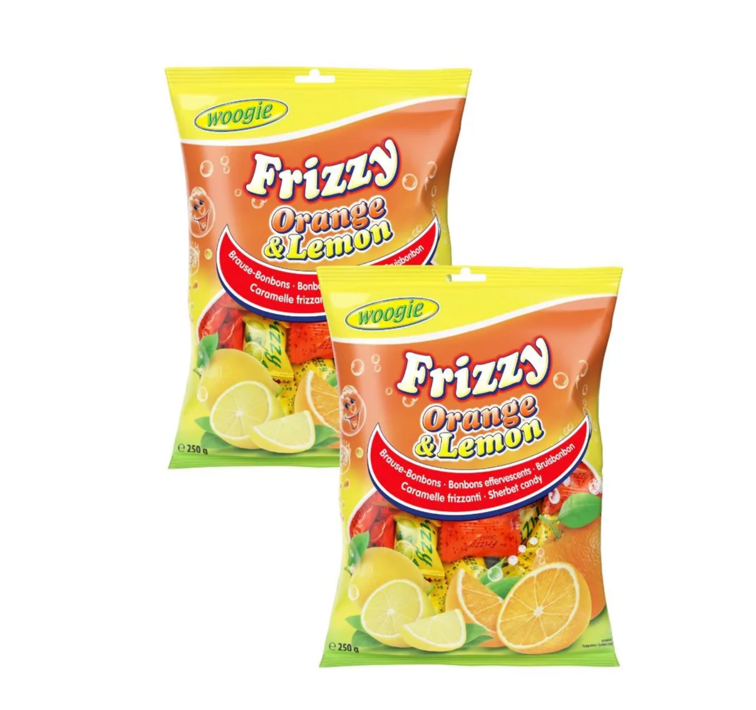 Карамель леденцовая WOOGIE с шипучей начинкой Frizzy Orange & Lemon, 2 шт по 170 г