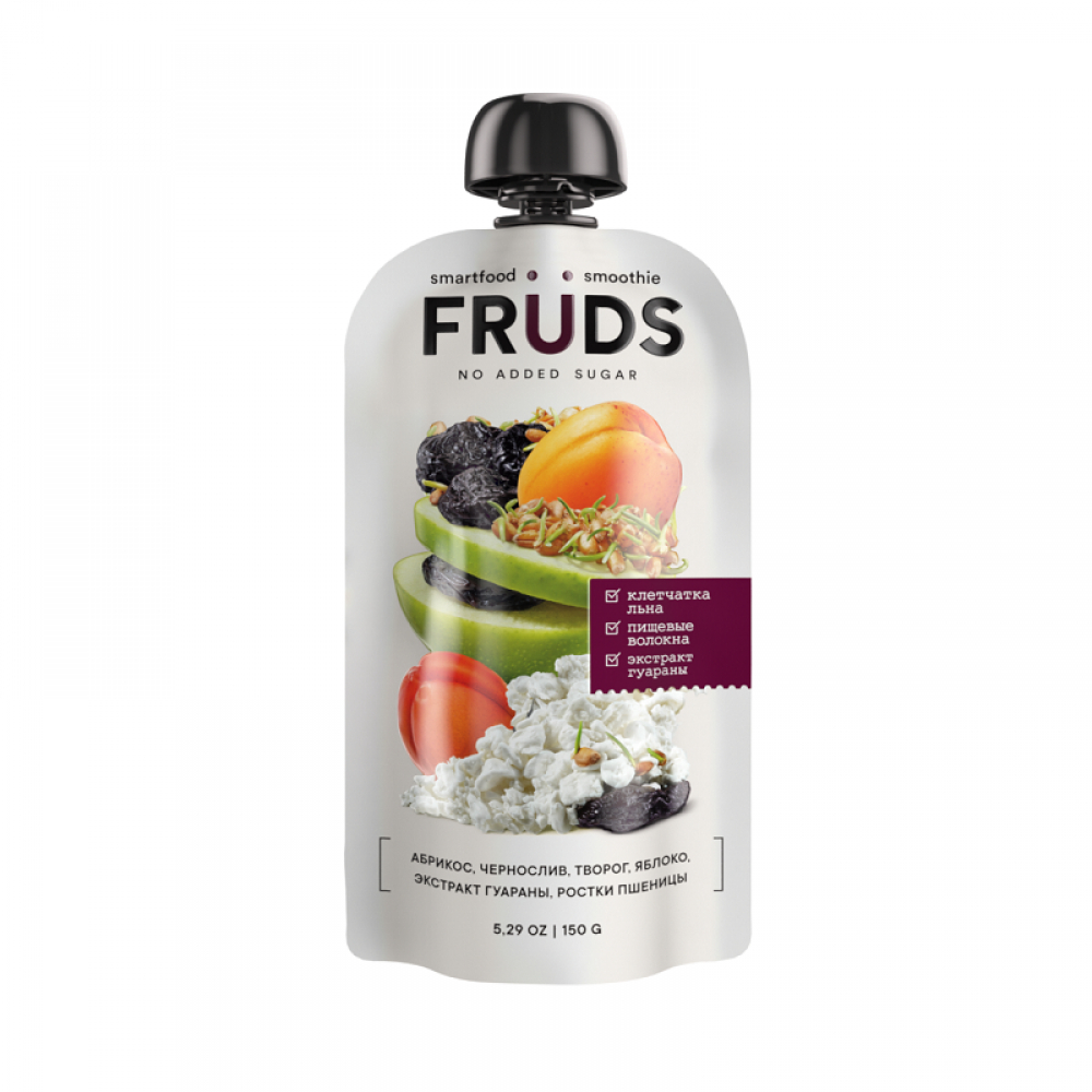 Пюре Fruds с абрикосом, черносливом, творогом и яблоком, 150 г