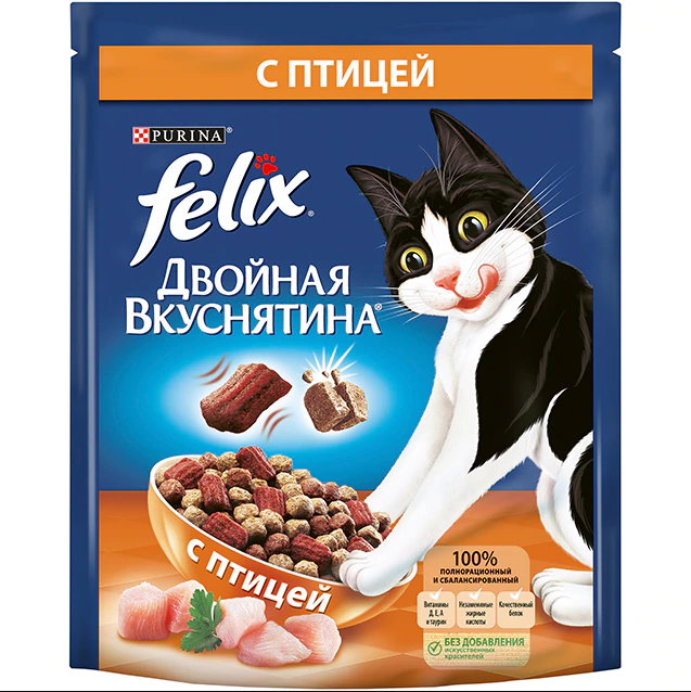 фото Сухой корм для кошек felix двойная вкуснятина с птицей повседневный, 200 г